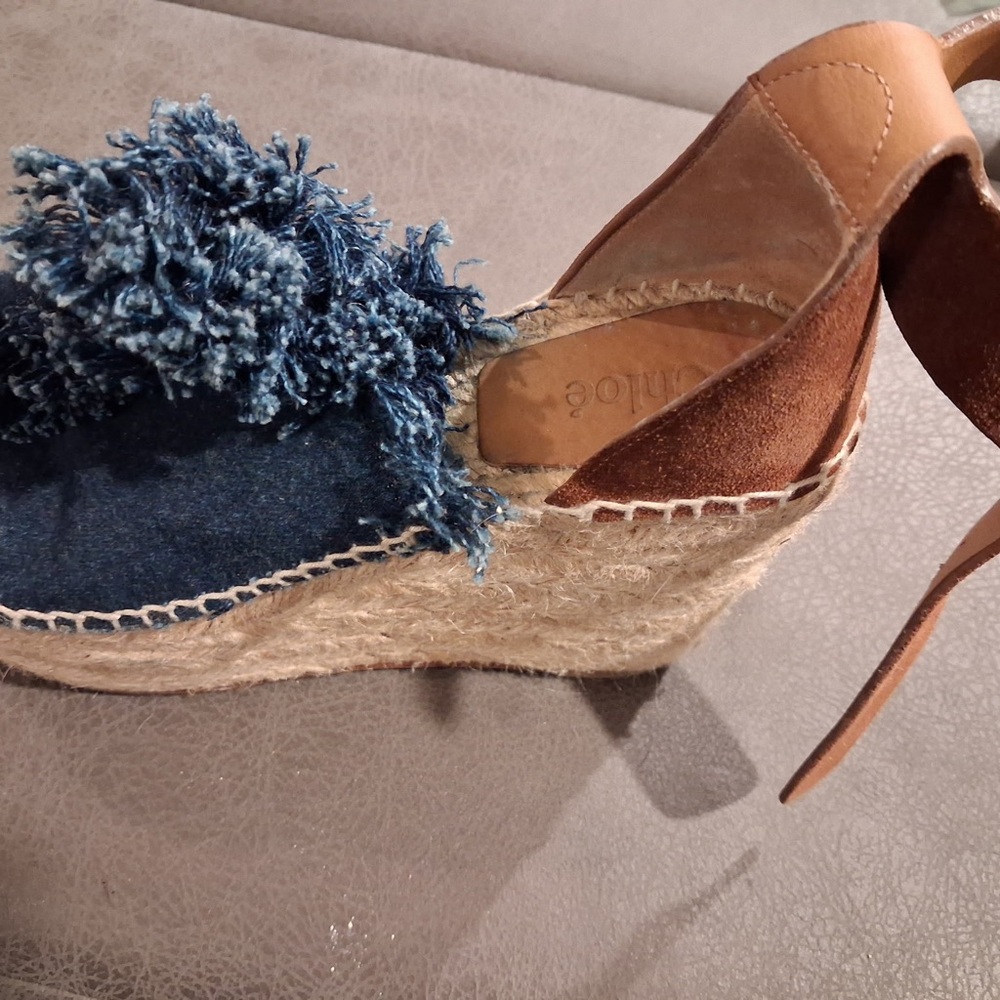Denim Fringe Espadrille Sandals - Blue - Picture 2 of 8